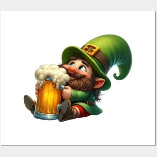 St Patricks Day Gnome Drinking Beer Posters and Art